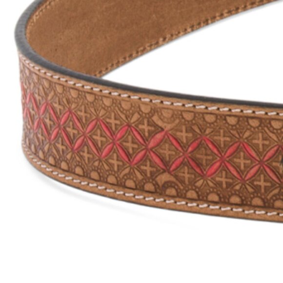 NWT AMERICAN BISON Leather Belt w Tooled Accents Contrast Stitching Gunmetal main image 5